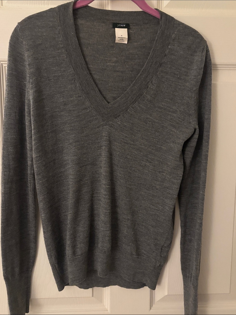 J. Crew Women's Charcoal Gray V-Neck Merino Wool Sweater M
